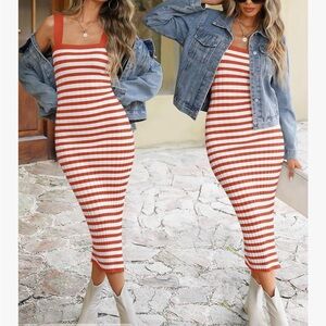 Striped Orange/red and White Bodycon Dress